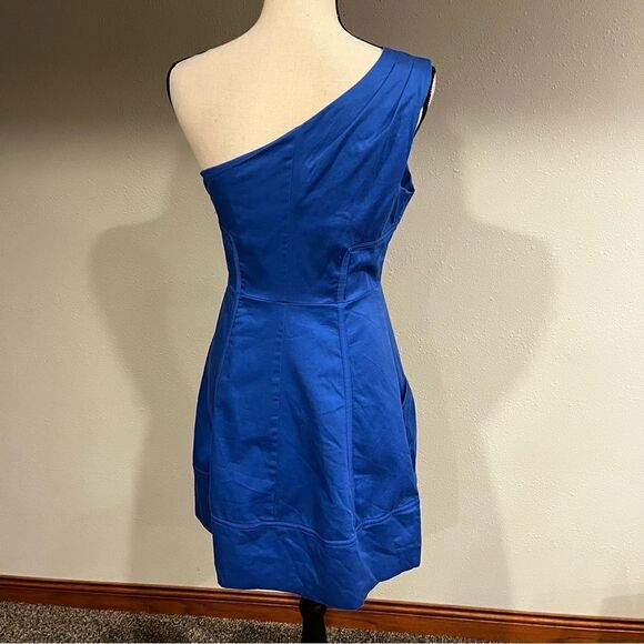 One shoulder navy fitted dress with pockets - Picture 5 of 13